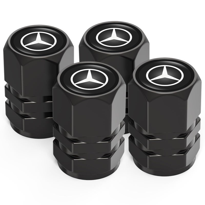أغطية صمامات الإطارات، أغطية جذعية للصمام تناسب سلسلة مرسيدس بنز CESM CLK GLK GL AB AMG GLS GLE AMG، أغطية إطارات السيارة المصنوعة من خليط معدني لإكسسوارات السيارات المقاومة للتآكل والتسرب، أسود - Image 2